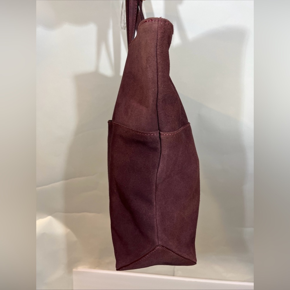 Garnet Hill Shoulder Tote Bag Suede Large Aubergine Made in Italy - Picture 4 of 9